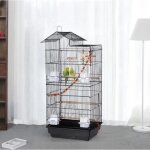 Cage  oiseau en mtal avec 4 mangeoires et 3 perchoirs - volire - noir - taille moyenne