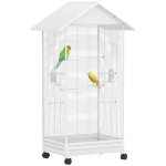 Cage oiseau - pawhut - avec roulettes plateau coulissant - 2 mangeoires et 8 perchoirs - 79 x 65 x 155 ...