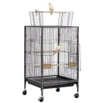 Cage oiseau - vevor - 46x46x77cm - voli�re oiseaux toit plat ouvert cage - perroquet sur pied roues