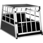 Cage de transport pour animaux domestiques 70x54x51 cm aluminium mdf 1 porte noir argent caisse chien ...