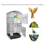 Cage voli�re oiseaux aimei m�tal noir - petit et moyen perroquet - 46 x 36 x 92 cm - avec 4 mangeoires ...