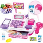 Caisse enregistreuse de supermarché jouet marchande enfants - rose - 34 pièces - scanner et micro Caisse enregistreuse de supermarché jouet marchande enfants - rose - 34 pièces - scanner et micro