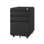 Caisson de bureau � roulette dripex - 3 tiroirs rangement dossier - meuble armoire de bureau noir