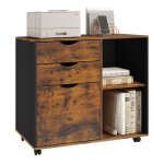 Caisson de bureau - woltu armoire � dossiers sur roulettes - bois ding�nierie - marron rustique