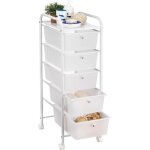 Caisson sur roulettes gina chariot avec 5 tiroirs blanc transparent et 1 tagre rangement salle de bain ...