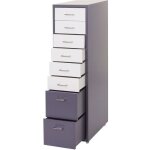 Caisson a tiroirs sur roulettes rangement bureau 8 tiroirs 110x28x41cm en acier gris fonce blanc noir ...