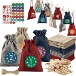 Calendrier de lavent - non spcifi - 2024 - 24 sachets en tissu - bleu - gris - rutilisable