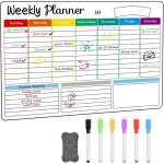 Calendrier magnetique frigo planning semaine magnetique tableau blanc semainier effa�able avec 6 marqueurs ...