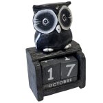 Calendrier perptuel en bois hibou gris 12 cm