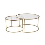 Calicosy - lot de 2 tables basses gigognes rondes avec plateau en verre d80 cm - aurum - dor�