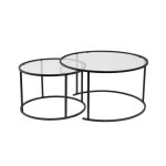 Calicosy - lot de 2 tables basses gigognes rondes avec plateau en verre d80 cm - aurum - noir