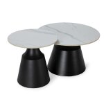 Calicosy - lot de 2 tables basse rondes blanc brillant - riley - noir Calicosy - lot de 2 tables basse rondes blanc brillant - riley - noir