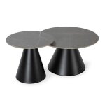 Calicosy - lot de 2 tables basse rondes en pierre fritée grises et métal noir - louna - noir Calicosy - lot de 2 tables basse rondes en pierre fritée grises et métal noir - louna - noir