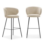 Calicosy - lot de 2 tabourets en tissu avec pieds en mtal noir h65 cm - rush - beige - beige