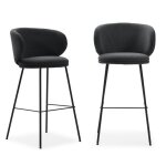 Calicosy - lot de 2 tabourets en tissu avec pieds en m�tal noir h65 cm - rush - gris fonc�