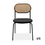 Calicosy - lot de 4 chaises en rotin tress� avec structure en m�tal l47cm - mozart - noir