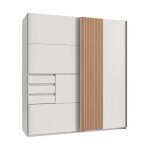 Calicosy - armoire 2 portes coulissantes avec 3 tiroirs l180 cm - coburg - blanc / chne - blanc / chne ...