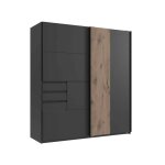 Calicosy - armoire 2 portes coulissantes avec 3 tiroirs l180 cm - coburg - noyer / gris anthracite - ... Calicosy - armoire 2 portes coulissantes avec 3 tiroirs l180 cm - coburg - noyer / gris anthracite - ...