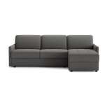 Calicosy - canap lit dangle 3 places en tissu avec coffre et matelas 14cm - belluno - gris fonc