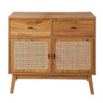 Calicosy - commode 2 portes en rotin et 2 tiroirs l90 cm - alia - bois clair