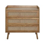 Calicosy - commode 3 tiroirs avec faades en rotin naturel l80 cm - palmo - bois clair