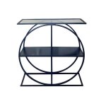 Calicosy - console plateau en verre fum et pied circulaire en mtal noir l80 cm - cloudy - noir