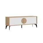 Calicosy - meuble tv 2 portes avec pieds en métal l140 cm - vae - chêne clair / blanc - chêne clair / ... Calicosy - meuble tv 2 portes avec pieds en métal l140 cm - vae - chêne clair / blanc - chêne clair / ...