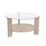 Calicosy - table basse 2 plateaux dont 1 en verre tremp d75 cm - clara - travertin - travertin