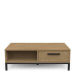 Calicosy - table basse 2 tiroirs et 2 niches décor chêne et noir mat l1105 cm - craft - bois clair Calicosy - table basse 2 tiroirs et 2 niches décor chêne et noir mat l1105 cm - craft - bois clair