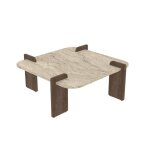 Calicosy - table basse carr� et bords arrondis l90 cm origin - travertin / noyer