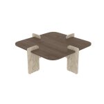 Calicosy - table basse carr�e aux bords arrondis l90 cm luma - noyer / travertin