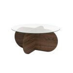 Calicosy - table basse avec pieds croisés et plateau en verre trempé d75 cm - aeris - noyer - noyer Calicosy - table basse avec pieds croisés et plateau en verre trempé d75 cm - aeris - noyer - noyer