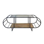 Calicosy - table basse avec plateau en verre et m�tal l145 cm - windy - pin atlantique / noir