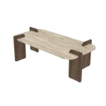Calicosy - table basse rectangulaire avec bords arrondis l120 cm elia - travertin / noyer