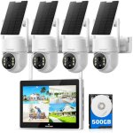 Camcamp kit camra surveillance solaire wifi exterieure sans fil 4mp avec 10 nvr cran 500gb stockage ...