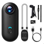 Cam�ra daction 4k �tanche 64 go mini bodycam v�lo dashcam avec magn�tique et pince � 360� pour cyclisme ...