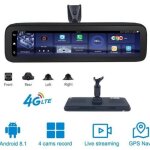 Camera de voiture 4g miroir android 9. 0: enregistrement panoramique 360� avec wifi 12 pouces support ...