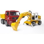 Camion benne man avec pelleteuse liebherr - bruder - 144565 - jaune - pour enfant  partir de 3 ans