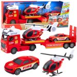 Camion de pompiers leantoys avec sons lumi�res et h�licopt�re - jouet en plastique rouge