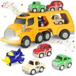 Camion de transport voiture enfant petite voiture - amoune - 5 en 1 - jaune - jouet - mixte