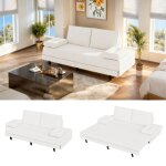Canap� 2 places - canap� 90x200cm convertible lit 180x200cm - canap� lit avec matelas - tissu en lin ...