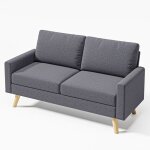 Canap� 2 places - bealife - scandinave - su�dine gris fonc� - 2 coussins - 2 accoudoirs - bois - salon ...