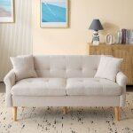 Canap� 2 places chenille beige scandinave moderne ? assise moelleuse coussins �pais 162x74x77 cm