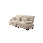 Canap� 2 places en chenille beigestructure en bois massifavec 2 coussins lombaires & 2 coussins d�coratifs210 ...