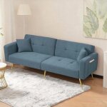 Canap� 2 places convertible - angle r�glable - tissu laine - avec coussins - poches de rangement lat�rales ...