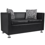 Canapé à 2 places - marque - modèle - cuir synthétique - noir - confort moelleux Canapé à 2 places - marque - modèle - cuir synthétique - noir - confort moelleux