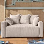 Canap 2 places fixe en velours ctel beige - alesio