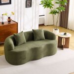 Canap� 2 places incurv� vert avec accoudoirs arrondis et coussins int�gr�s