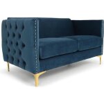Canap� 2 places joshua velours bleu - menzzo - capitonn� - confortable - bleu