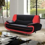 Canap 2 places - muza - noir et rouge - simili cuir - confort ferme